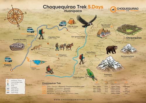 Map: Choquequirao Trek to Huanipaca 5 Days