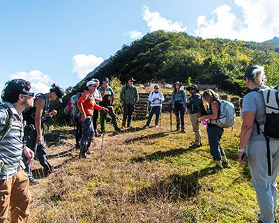 Tourists at Choquequirao archaeological site
